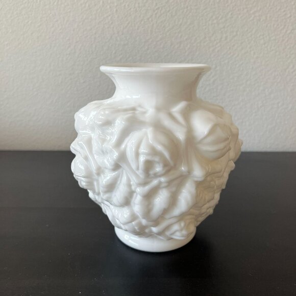 Vintage Milk Glass Vase With Embossed Rose Design // Imperial Glass // 6" Tall - Picture 2 of 5